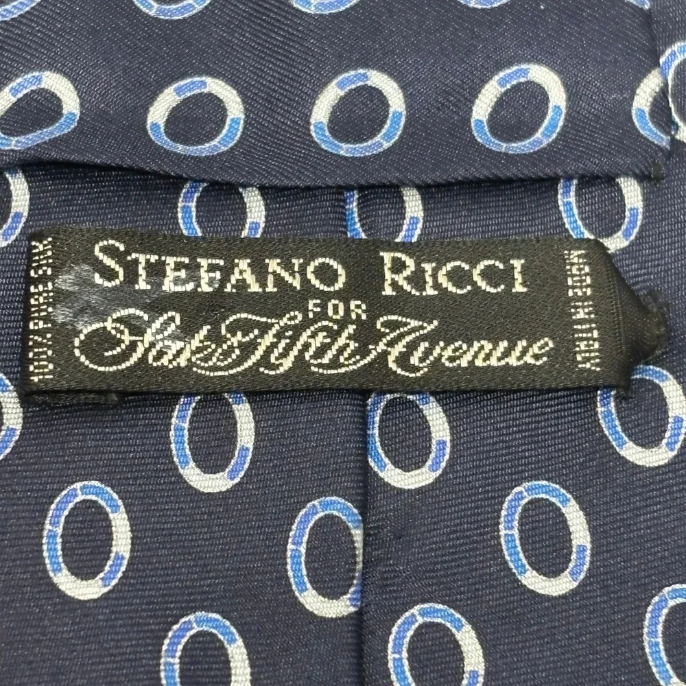 Stefano Ricci Saks Fifth Avenue Necktie Mens Navy Blue Silk Geometric Made Italy